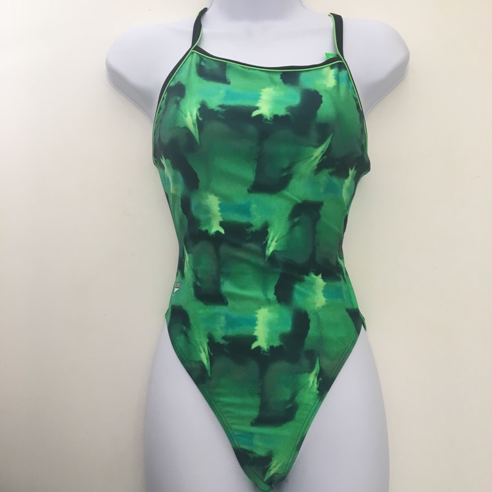 Speedo one piece green and black swimsuit